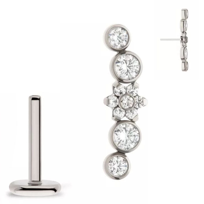 Initial Piercing - Prong set Flower with round CZ Cluster Labret