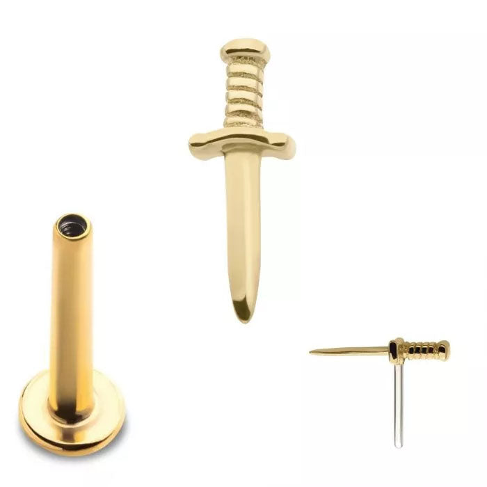 Initial Piercing - 14k Yellow Gold Dagger Labret