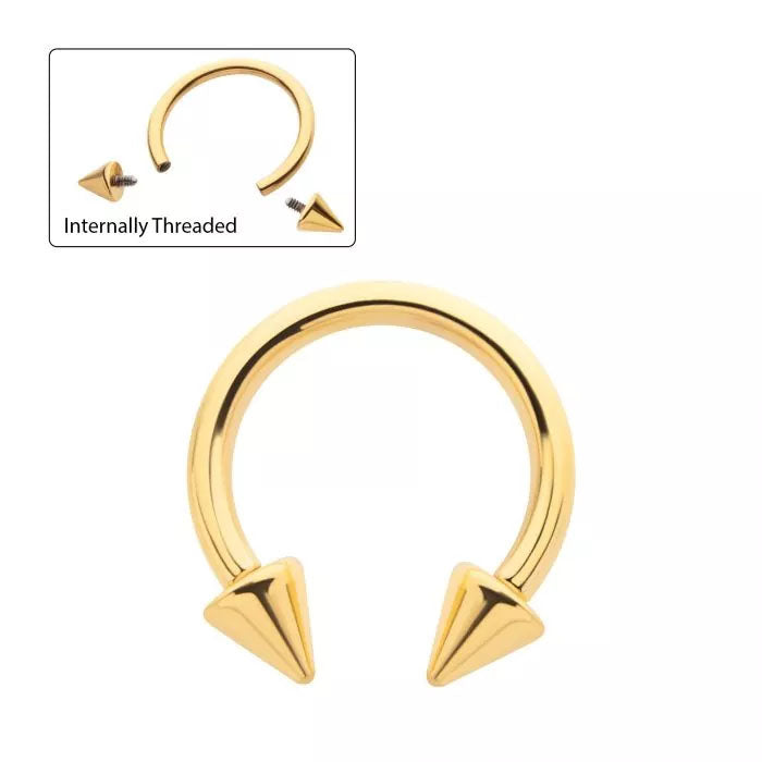 Initial Piercing - 24K Gold Plated Spikes circular barbell, Internal Thread