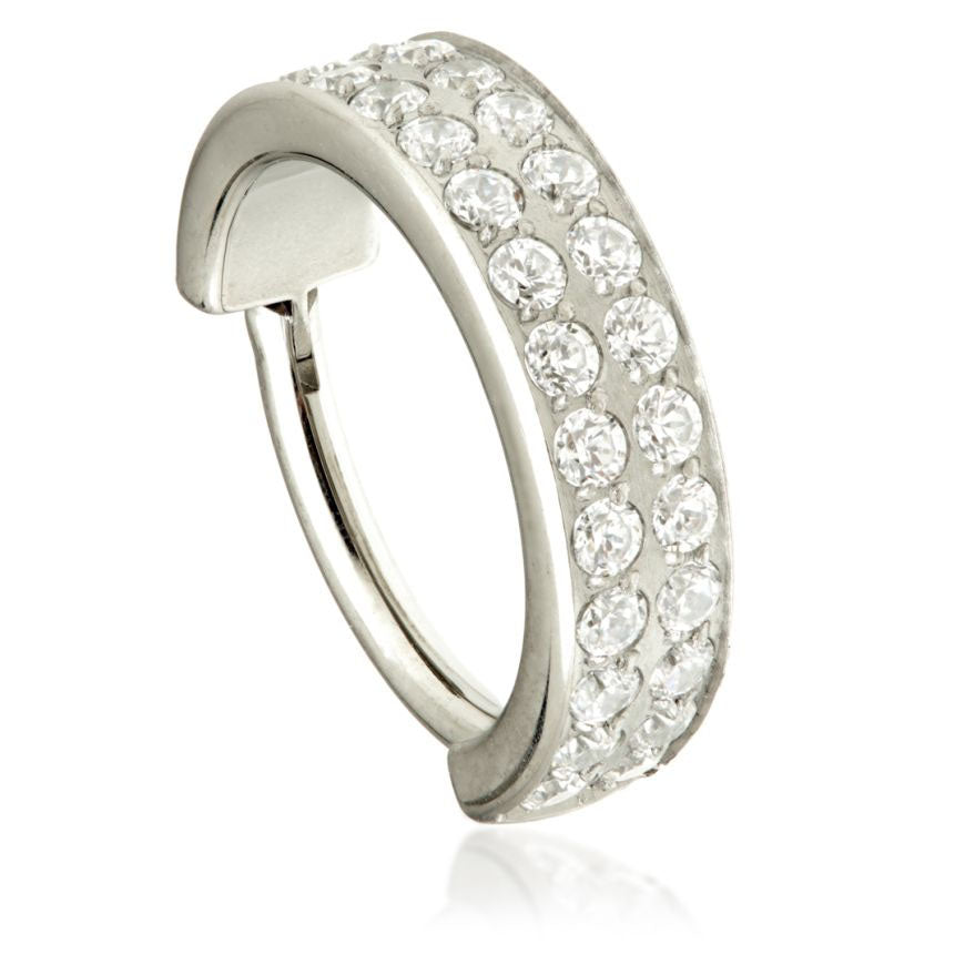 Double row pave hinged ring