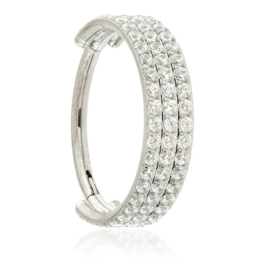 Triple pave hinged ring