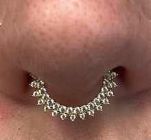 Load image into Gallery viewer, Initial Piercing - 14Kt Yellow Gold Two Row Prong Set Gem Cluster Front Facing Hinged Segment Clicker
