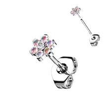 Load image into Gallery viewer, Implant Grade Titanium Threadless Earring Stud With CZ Flower Top - Single earring
