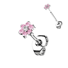 Load image into Gallery viewer, Implant Grade Titanium Threadless Earring Stud With CZ Flower Top - Single earring
