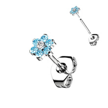 Load image into Gallery viewer, Implant Grade Titanium Threadless Earring Stud With CZ Flower Top - Single earring
