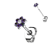 Load image into Gallery viewer, Implant Grade Titanium Threadless Earring Stud With CZ Flower Top - Single earring
