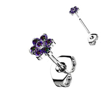Load image into Gallery viewer, Implant Grade Titanium Threadless Earring Stud With CZ Flower Top - Single earring
