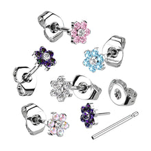 Load image into Gallery viewer, Implant Grade Titanium Threadless Earring Stud With CZ Flower Top - Single earring
