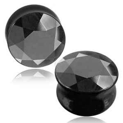 Semi Precious Stone Plug -  Faceted Onyx