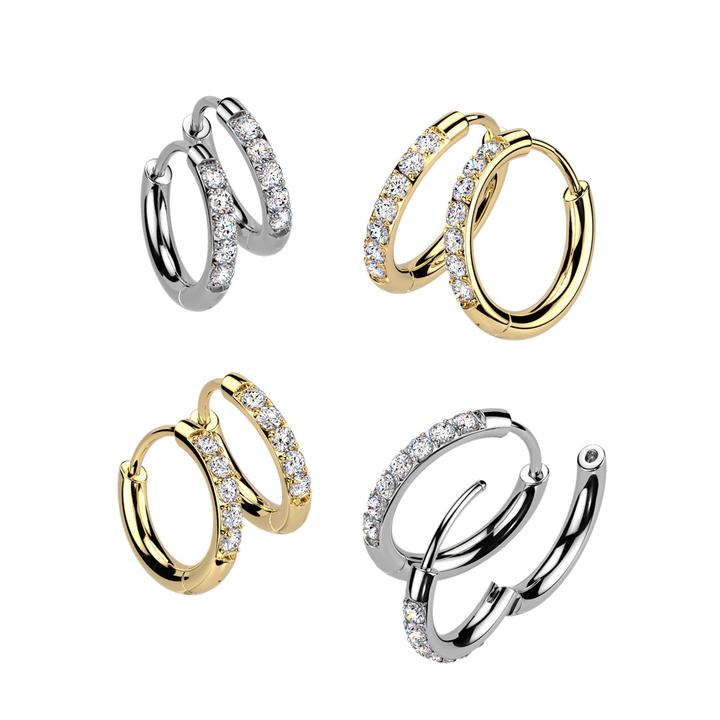 Titanium Hinged Hoop Earrings With CNC Set Moissanite