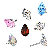 Load image into Gallery viewer, Implant Grade Titanium Threadless Push In Prong Set Teardrop CZ Labret
