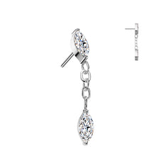 Load image into Gallery viewer, Implant Grade Titanium Threadless Push In Marquise CZ With Marquise CZ Dangle Labret
