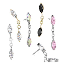 Load image into Gallery viewer, Implant Grade Titanium Threadless Push In Marquise CZ With Marquise CZ Dangle Labret
