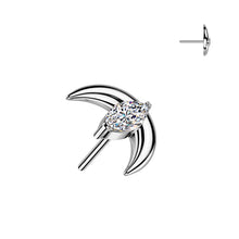 Load image into Gallery viewer, Implant Grade Titanium Threadless Push In Crescent Moon With Marquise CZ Center
