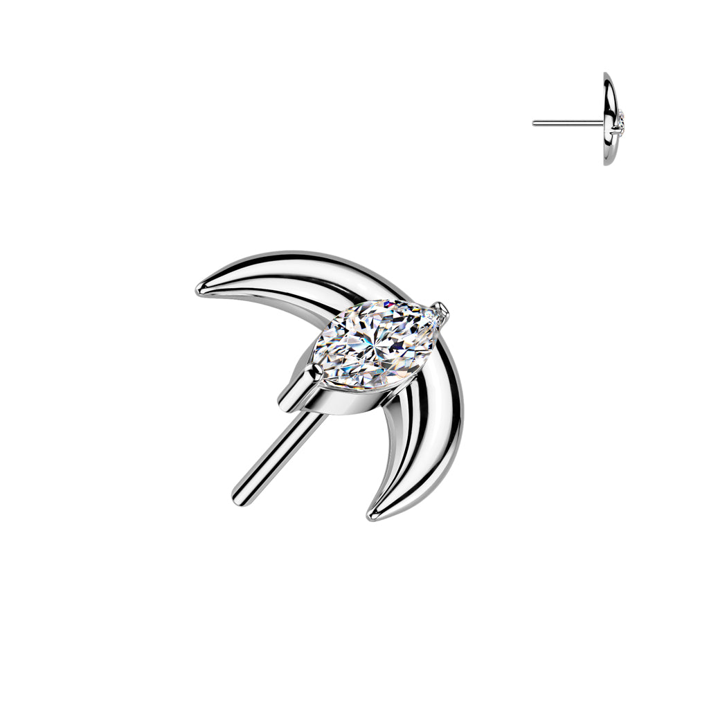 Implant Grade Titanium Threadless Push In Crescent Moon With Marquise CZ Center