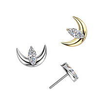 Load image into Gallery viewer, Implant Grade Titanium Threadless Push In Crescent Moon With Marquise CZ Center
