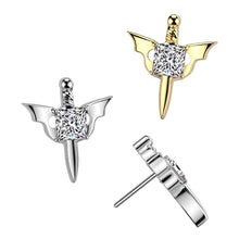 Load image into Gallery viewer, Implant Grade Titanium Threadless Push In Dagger With Square CZ Center and Bat Wings
