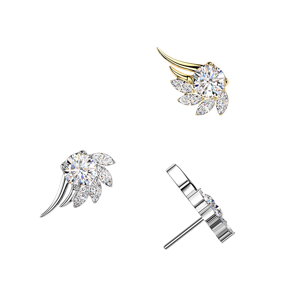 Titanium Threadless Push In CNC Set Marquise And Round CZ Angel Wing