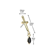 Load image into Gallery viewer, Titanium Threadless Push In Dagger Top With Marquise CZ Dangle
