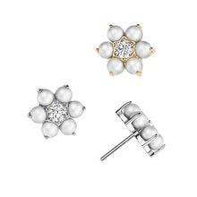 Load image into Gallery viewer, Titanium Threadless Push In Pearl Set With CZ Center Flower Top
