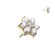 Load image into Gallery viewer, Titanium Threadless Push In Pearl Set With CZ Center Flower Top
