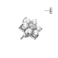 Load image into Gallery viewer, Titanium Threadless Push In Pearl Set With CZ Center Flower Top
