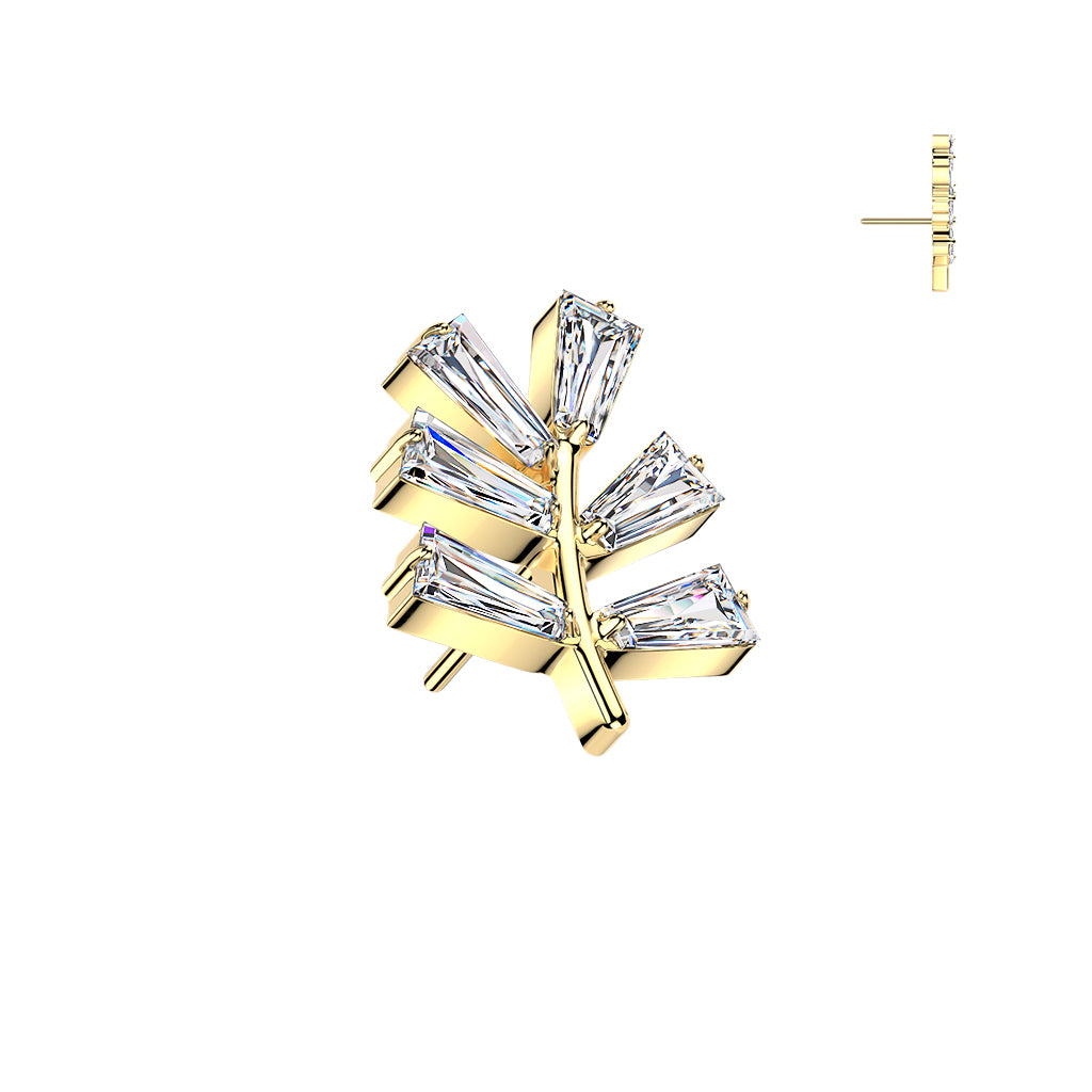 Titanium Threadless Push In Baguette CZ Leaf