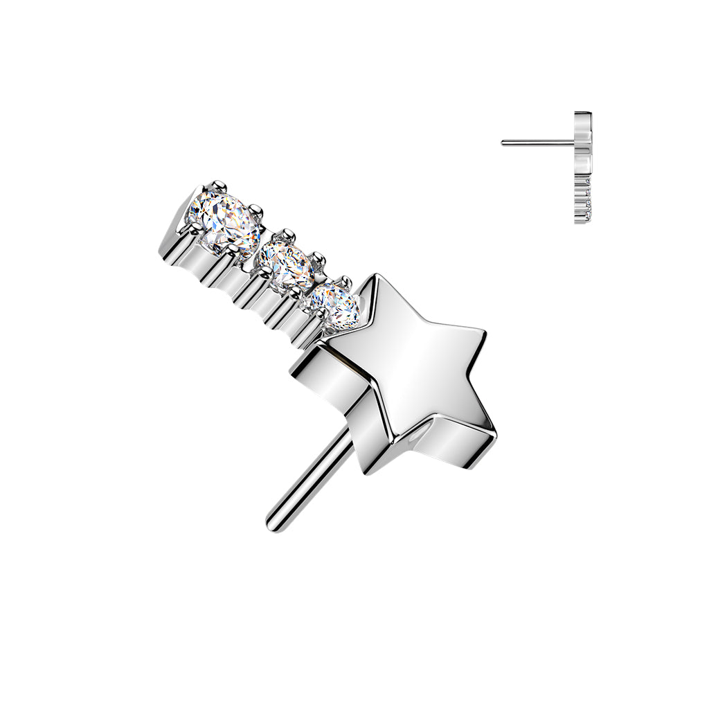 Titanium Threadless Push In CZ Shooting Star labret