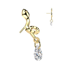 Load image into Gallery viewer, Titanium Threadless Push In Snake With Teardrop CZ Dangle Labret
