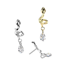 Load image into Gallery viewer, Titanium Threadless Push In Snake With Teardrop CZ Dangle Labret
