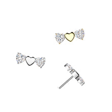Load image into Gallery viewer, Titanium Threadless Push In Triple Heart Top With 2 CZ Heart Labret
