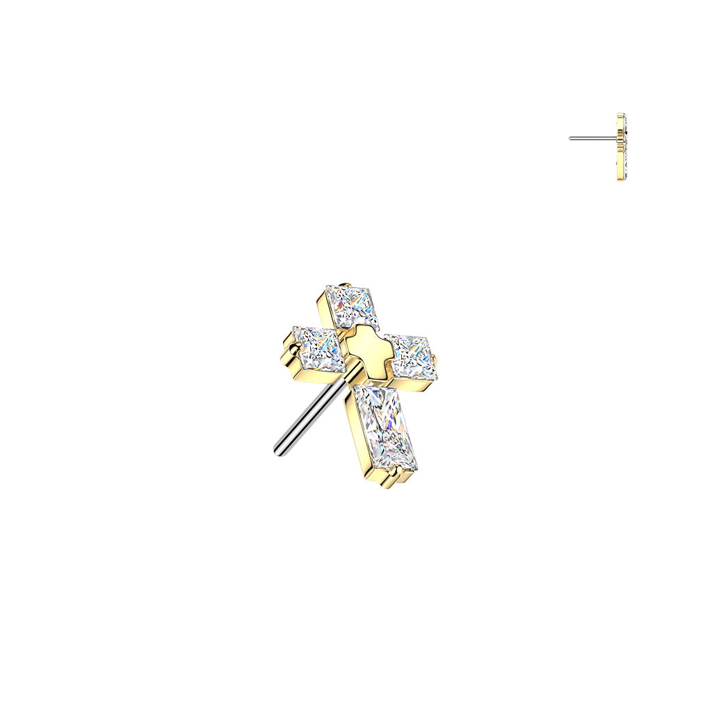 Titanium Threadless Push In 4 CZ Cross Labret