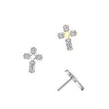 Load image into Gallery viewer, Titanium Threadless Push In 4 CZ Cross Labret
