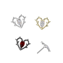 Load image into Gallery viewer, Titanium Threadless Push In Heart With Thorn and CZ Center labret

