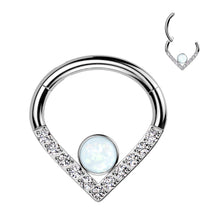 Load image into Gallery viewer, Implant Grade Titanium Hinged Segment Hoop Ring With Pave CZ Single Line Opal Center
