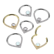 Load image into Gallery viewer, Implant Grade Titanium Hinged Segment Hoop Ring With Pave CZ Single Line Opal Center
