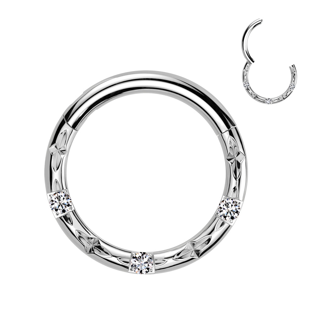 Titanium Hinged Segment Hoop Ring With CNC Set CZ and Faceted Cuts 1.2x10mm