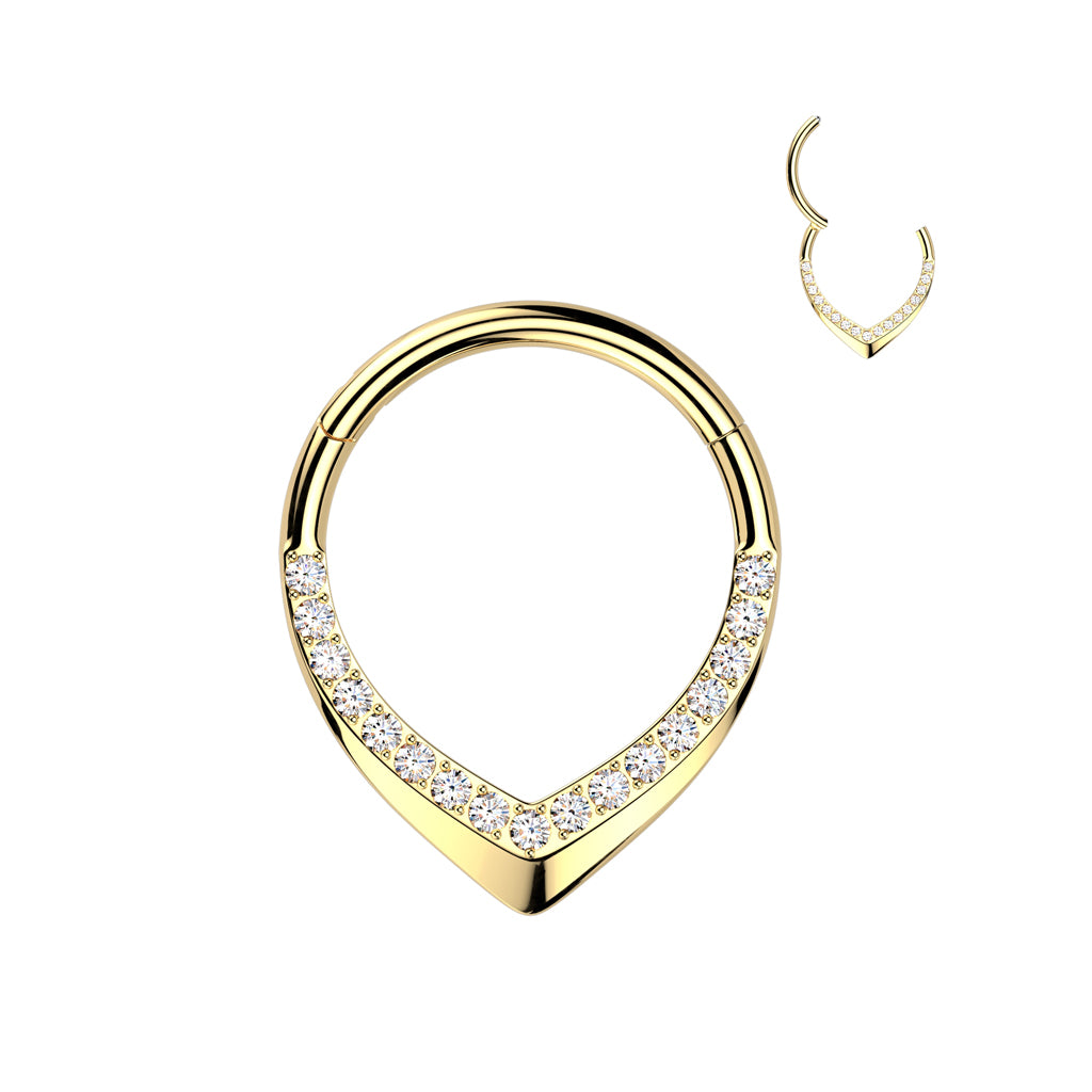 Implant Grade Titanium Hinged CNC CZ Pave Teardrop Segment Hoop Ring