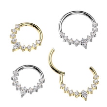 Load image into Gallery viewer, Titanium Hinged Segment Hoop Ring With Teardrop CZ Center And CZ Sides

