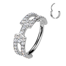 Load image into Gallery viewer, Titanium Hinged Chain Link Segment Hoop Ring With Pave CNC Set CZ
