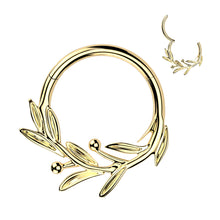 Load image into Gallery viewer, Titanium Hinged Olive Leaf Branch Segment Hoop Ring
