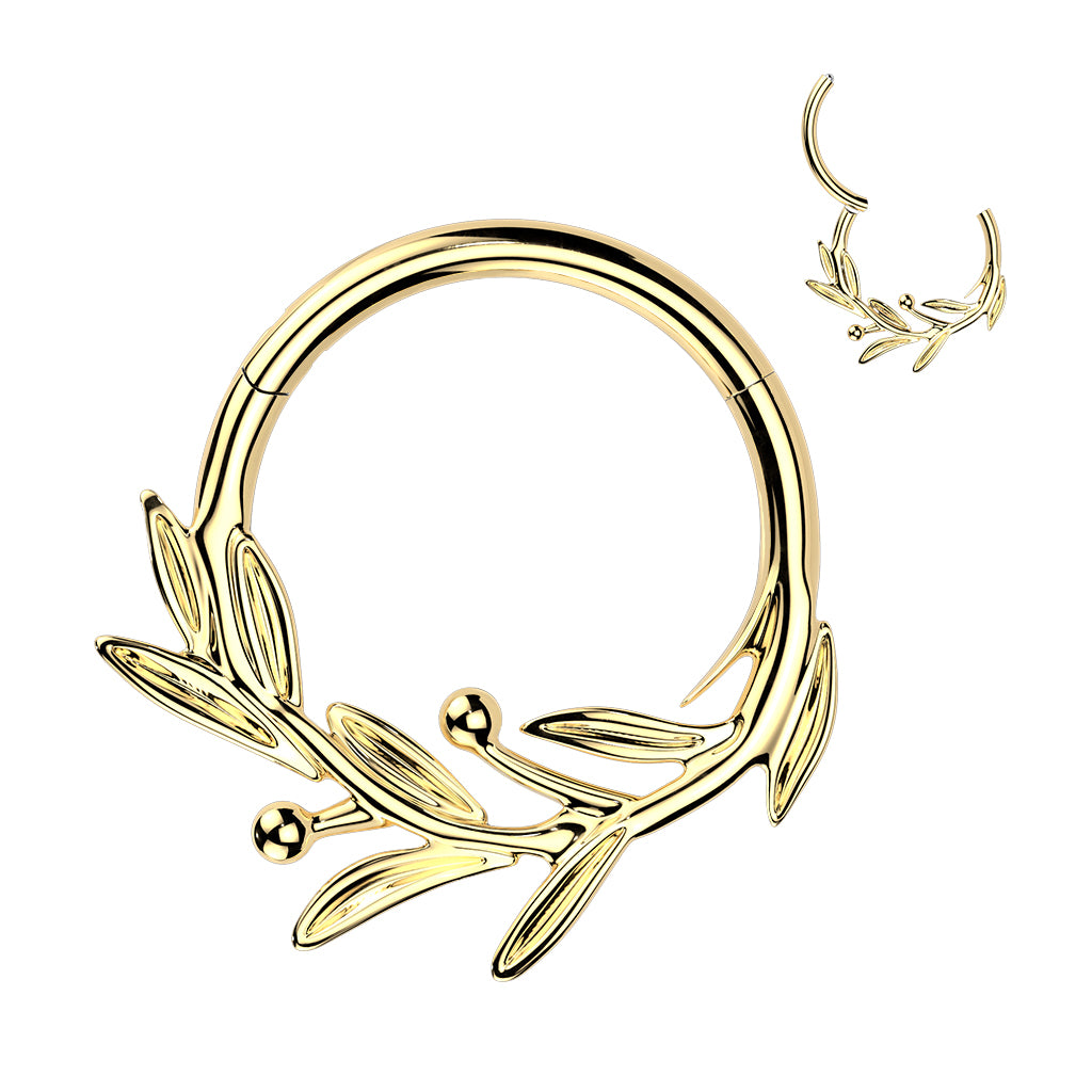 Titanium Hinged Olive Leaf Branch Segment Hoop Ring
