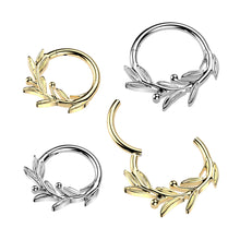 Load image into Gallery viewer, Titanium Hinged Olive Leaf Branch Segment Hoop Ring
