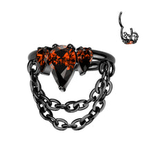 Load image into Gallery viewer, Black PVD Pear CZ Crown Segment Hoop Ring With Double Chain Dangle
