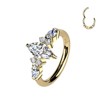 Load image into Gallery viewer, Marquise CZ Center Hinged Segment Hoop Ring With Outward Facing and Sides
