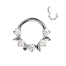 Load image into Gallery viewer, Implant Grade Titanium Hinged Segment Hoop Ring With Forward Facing CZ And Leaves In Between
