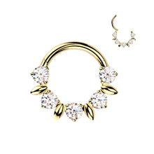 Load image into Gallery viewer, Implant Grade Titanium Hinged Segment Hoop Ring With Forward Facing CZ And Leaves In Between
