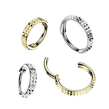 Load image into Gallery viewer, Titanium Hinged Segment Hoop Ring With Double Lined Outward Facing Pyramid Cuts 16ga-20ga
