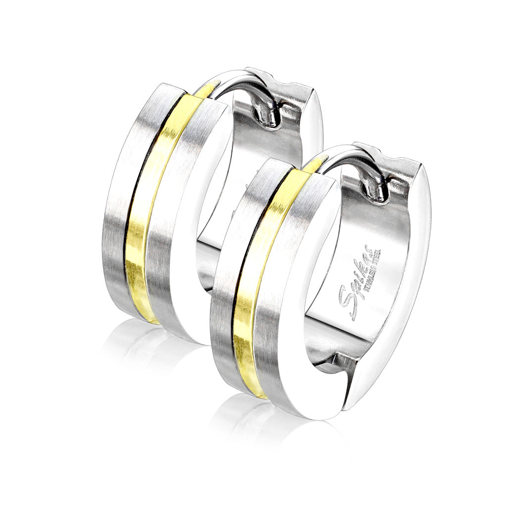 Pair of PVD Striped Center Brushed Surface 316L Stainless Steel Hoop Earrings