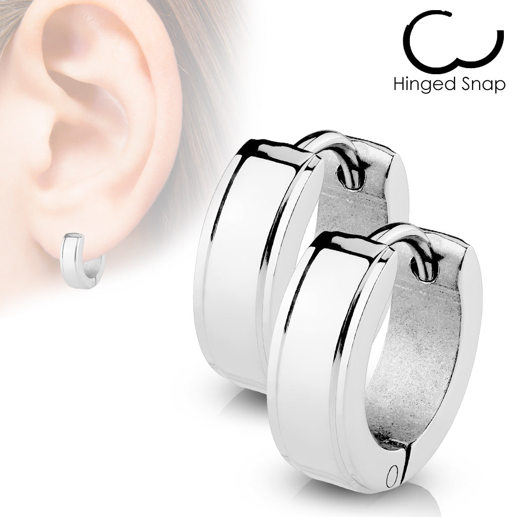 Pair of Step Edges Stainless Steel Hoop/Huggie Earrings